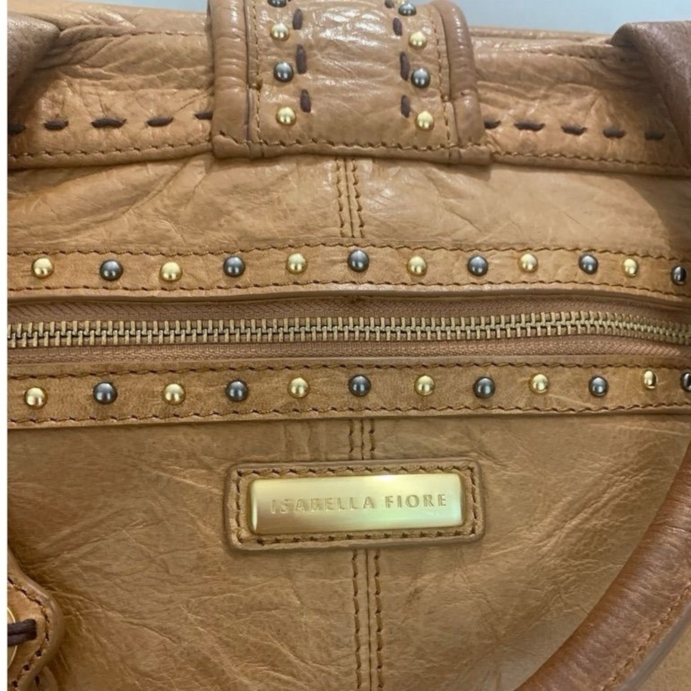 Isabella Fiore Leather Satchel Handbag Studded Boho Y2K Purse Beaded Bag - Picture 4 of 16